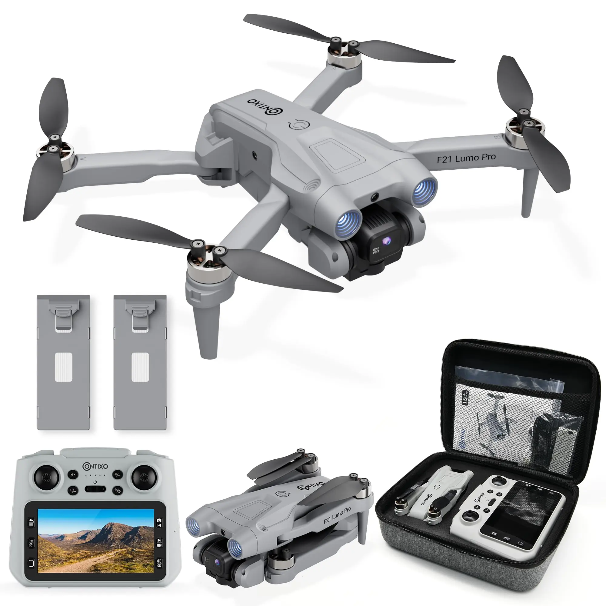 Contixo F21 Pro Drone with Dual Camera, Brushless Motors, Obstacle Avoidance, Optical Flow Hover, FPV 4.3" Screen Remote for Adults