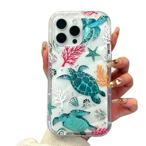 Turtle & Sea Life Pattern Clear Phone Case, Creative Soft Phone Protective Cover, Phone Accessories Compatible with iPhone 11 12 13 14 15 16 17Pro Max, Casing