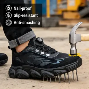 Men's Anti-Puncture Safety Work Shoes Rotating Buckle Air Cushion Steel Toe Training Sneakers Lightweight Indestructible