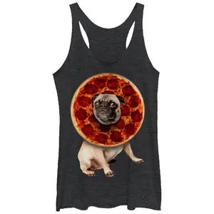 Women's Lost Gods Pepperoni Pizza Pug Racerback Tank Top