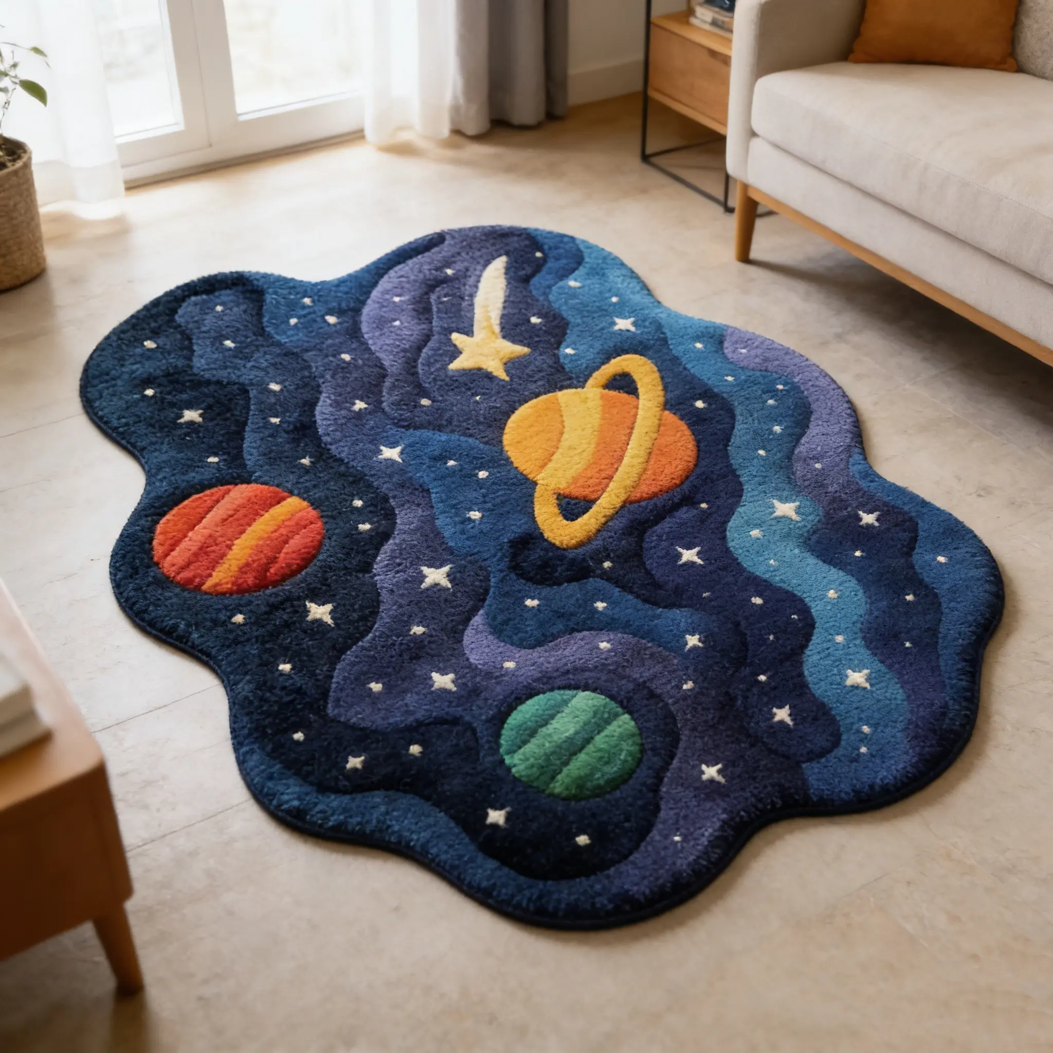 Planet Nebula Alien Carpet Blue Green Contrast Plush Soft Fluffy Rug Floor Mat Bedroom Anti slip Wear resistant Durable Foot Mat Children's Fun Space Atmosphere Decorative Pad Suitable for Ins Style/Space Theme Home Decoration Soft Rugs, Non slip rug
