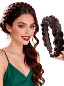 Non-Slip Plush Fishbone Weave Hairband, Elegant Braided Fake Hair Headband, Simple Anti-Slip Solid Color Hair Accessory for Parties