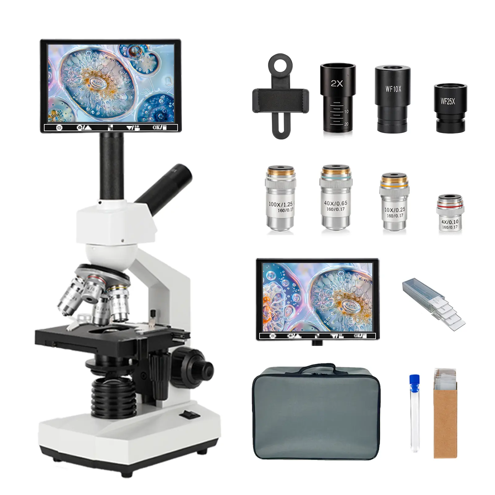 Professional Optics Biological Microscope, 40X-5000X Magnification with HQ E-Diode Tube, for Fish & Animal Husbandry (Examining Egg Quality, Monitoring Breeding Activities), Includes 7-in Phone Stand, 5 Specimens