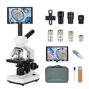 Professional Optics Biological Microscope with 40X-5000X Magnification, HQ E-Diode Tube, for Fish Algae Disease Testing & Aquaculture, Includes 7-Inch Phone Stand, 5 Specimens, Suitable for Animal Husbandry