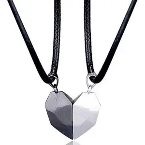 Love heart magnetic necklace black and white one pair of couple clavicle chain length adjustable