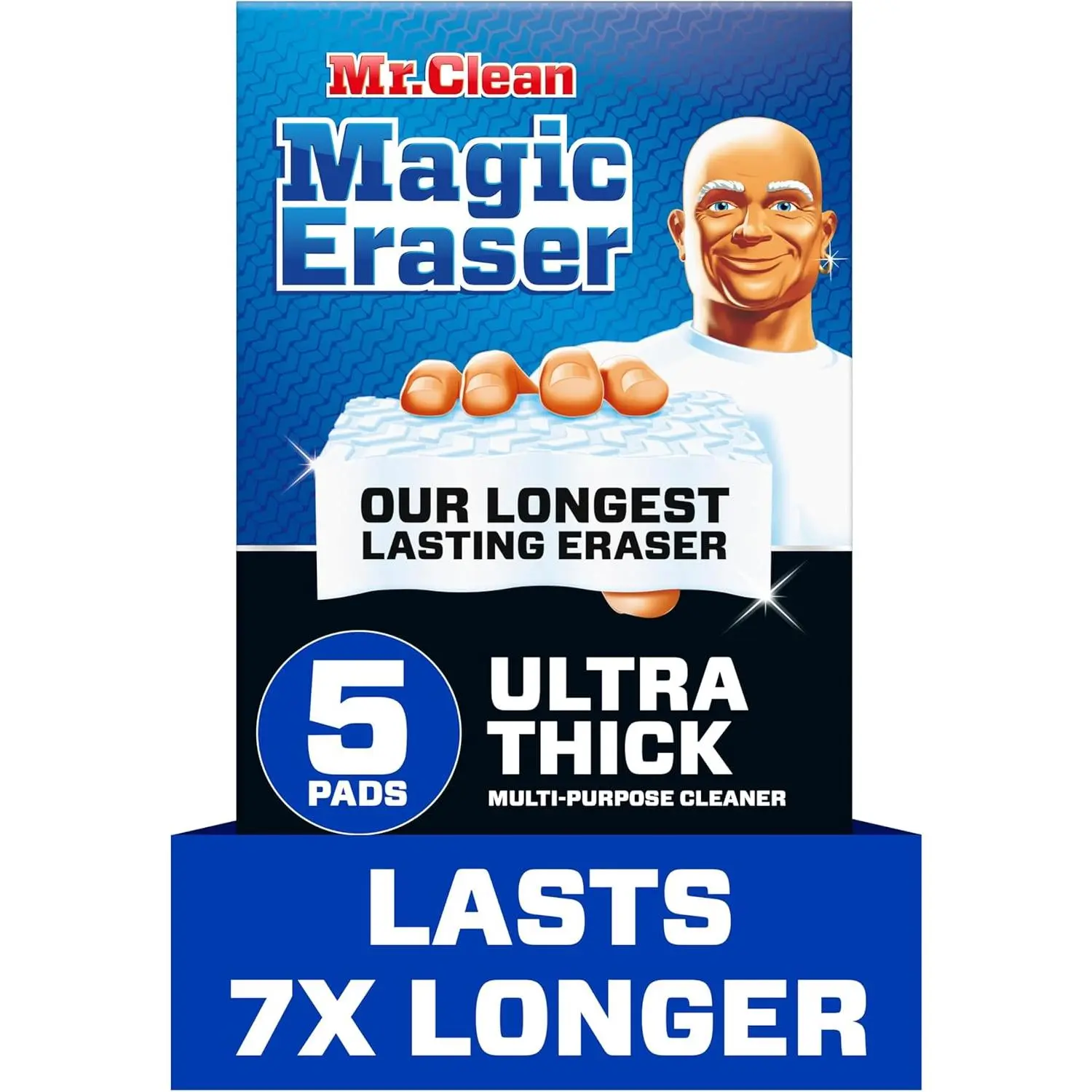 Mr. Clean Magic Eraser Sponge, 5ct, All-Purpose Cleaner, Ultra Thick, Long-Lasting, Wall, Kitchen, Bathroom, Shower & Sneaker Cleaning