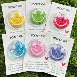 6pcs Colorful Vibrant Glitter Joyful Face Stickers Gift, Pocket Hug, Plastic Cartoon Decoration Gift, Perfect For Birthday, Wedding And Encouragement Gift