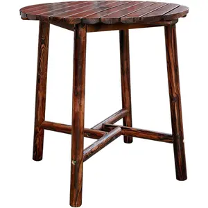 212 MAIN Char-log Slatted Bar Table - 39.4x39.4x41 in. Rustic Wooden Tabletop for Indoor Patio Dining (Furniture, Tables & Desks), Patio Dining Table