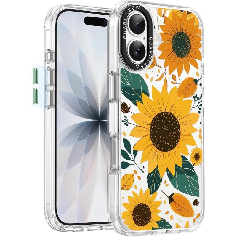 GuardCrew iPhone 17 Case Vitality Sunflowers Design Crashproof 11FT Military-Grade Drop Protection Anti-Yellowing Slim Clear TPU Bumper Cover for iPhone 17 6.3"