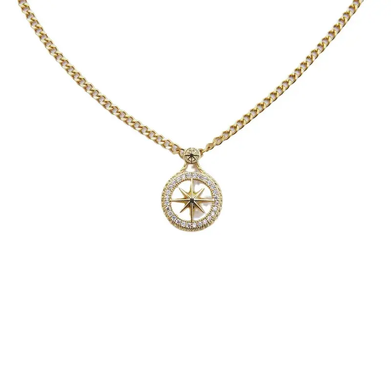 18K Gold Plated Titanium Steel Chain Compass CZ Necklaces Hiphop SKZ Jewelry STAY Pendant KPOP Merch Cubic Zirconia Necklace