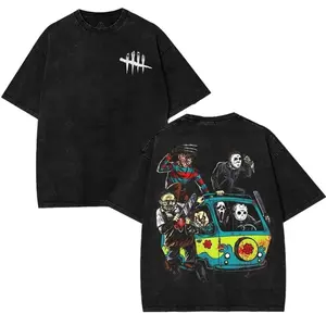 Blank Graphic Studio Halloween Scary Cartoon Character Print Dead By Daylight – Washed Tee Tanktop Cotton Menswear Top |   Smooth Streetwear Prints for Man, Casual Classic Gaming Style