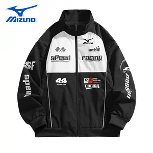Mizuno Retro Racing Inspired Bomber Jacket - Lightweight Stand Collar Windbreaker for Everyday Wear, Street Fashion & Outdoor Activities