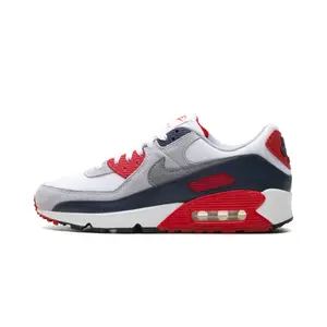 NIKE AIR MAX 90 Sports Sneaker, White/Cool Grey-University Red Colorway, Style Code DM0029 117
