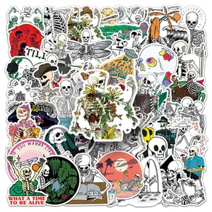 Creative Skull Pattern Sticker, 50pcs Waterproof Self Adhesive Decor Paper, Decor Sticker For Gift Greeting Card Waterbottle Laptop Phone, Halloween