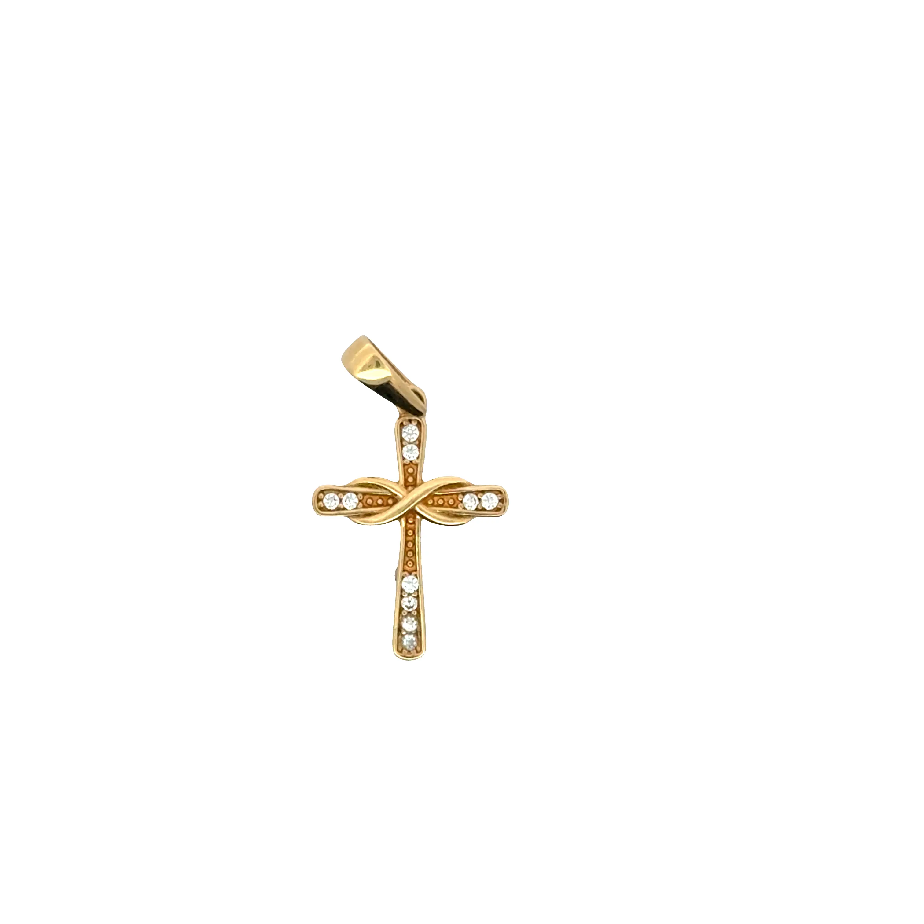 Yellow Gold Infinity Cross Pendant with Zircon Accents