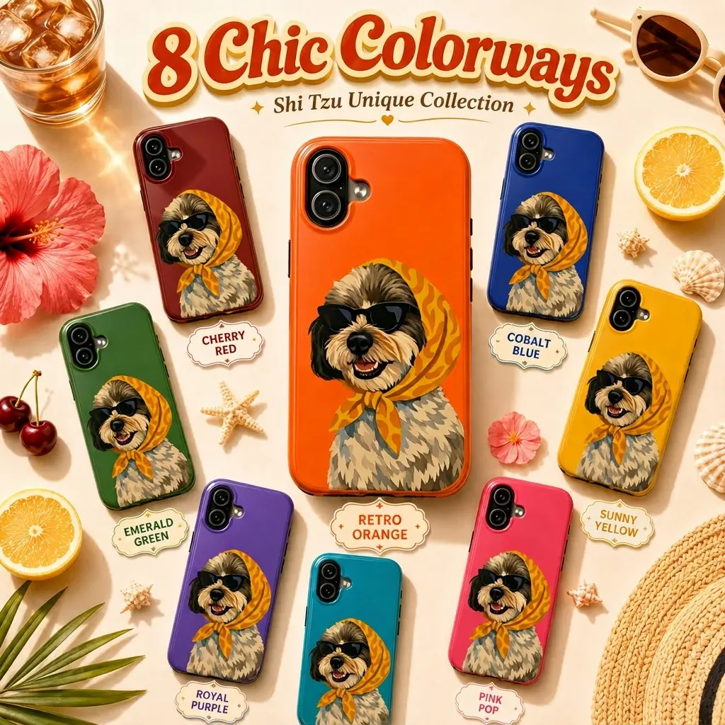 Shi Tzu Summer Collection Case, Dachshund Lover, Cool Dog Case, Glossy Colorful Summer, Shi Tzu Dog Chic Style Art, Phone Cases For 11 to 17Promax