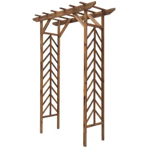 79in Wooden Garden Arbor Arch Trellis With Classic Countryside Style, Pergola Style Roof For Climbing Vines For Ceremony Party Weddings, Natural Wood