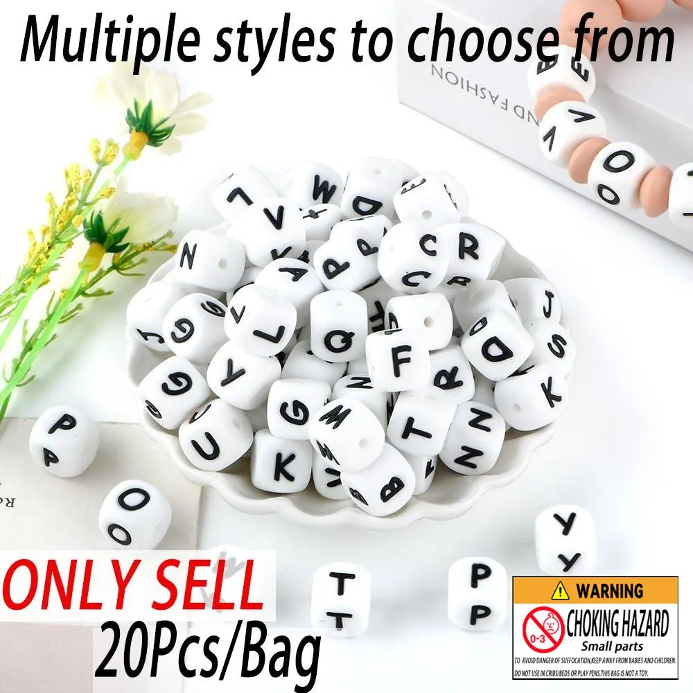Letter Pattern Silicone Beads, 20pcs/Set 12mm, DIY Craft Beads for Jewelry Making, Bracelet Necklace Earrings Pendant Supplies, Bead Assortment Kit