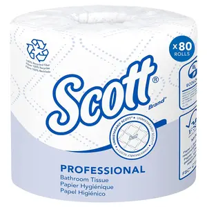 Scott Professional 100% Recycled Fiber Standard Roll Toilet Paper, Bulk (13217), with Elevated Design, 2-Ply, White, Individually wrapped rolls (473 Sheets/Roll, 80 Rolls/Case, 37,840 Sheets/Case) Tissue