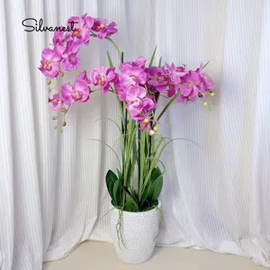 【Mother's Day】Silvanest 49" Faux Pink Orchid Plant in Pot - Realistic Lifelike Artificial Flower for Home Decor, Low Maintenance Indoor Floor Plant (UV Resistant)