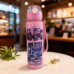 Cute Cartoon Plastic Cup, High-Definition Print, Bounce Lid Leak-Proof, Portable Creative Water Bottle, Perfect Gift for Girls
