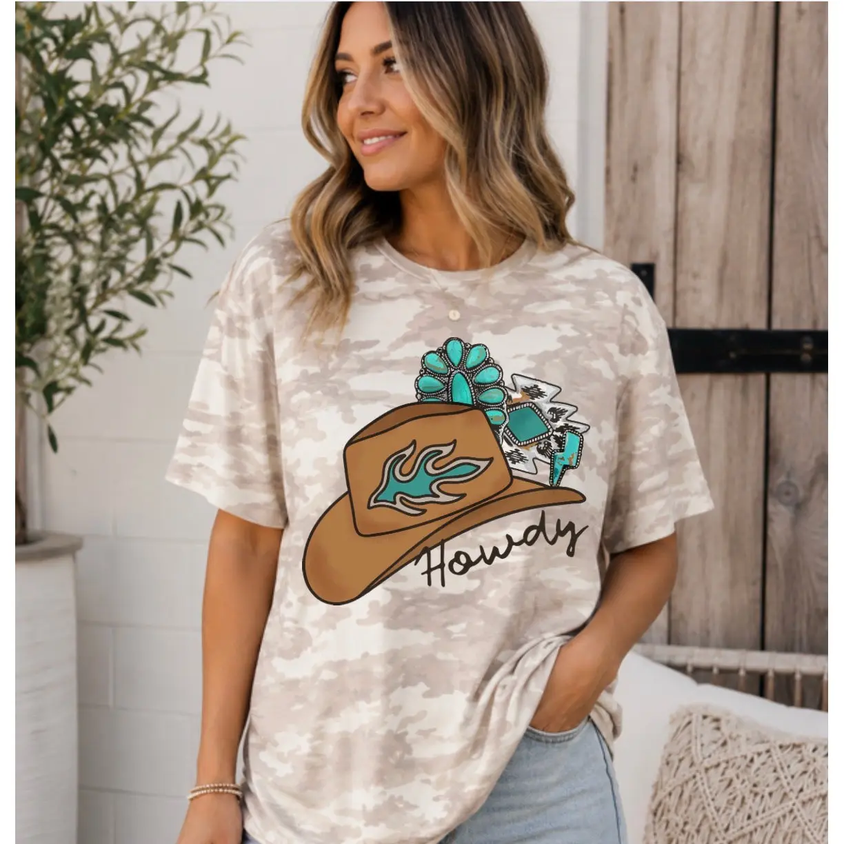 Turquoise Howdy Hat Tshirt