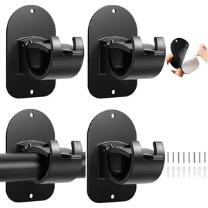 No Drill Curtain Rod Holder Hangers Self Adhesive Curtain Rod Hook Upgrade Large No Drilling Plastic Curtain Rod Brackets Renter Friendly 4PCS Black