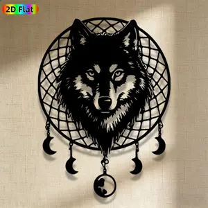 1pc Boho Wolf Dreamcatcher Metal Wall Art, Boho Wolf Dreamcatcher Statue Mural, Iron Craft, Perfect for Living Room, Garden, Zoo Corner Decor, Artistic Metalwork, Intricate Craftsmanship, Christmas Decor, Ideal Gift for Nature Lovers