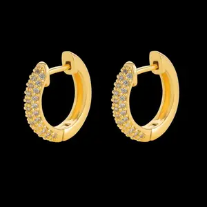 [ICE HUE]18K Gold Vacuum Plated Copper with 5A+ Sri Lanka Zircon Hoop Earrings Miami Italy Mexico & Micro Inspired for Women & Men Luxury Jewelry,Daily Wear,Casual Fashion,Gift Idea,,Classic,Hip Hop,Simple,Sporty Style