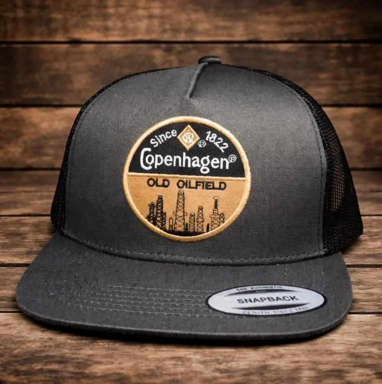 [BEST 2026] Copenhagen Old Oilfield Trucker Hat, Vintage Snapback Cap Since 1822 Patch, Charcoal Gray Mesh Hat, Western Oilfield Style, Adjustable Flat Bill Cap Gift for Him