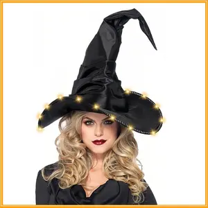 Halloween lighted warm LED colorful light-up witch hat, street cosplay costume and dress-up prop