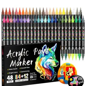 Acrylic Paint Markers, 96 Colors, Dual Tips Dual Color Pens for Rock Painting, Canvas, Wood, Glass, Ceramic, Fabric, Plastic, Egg & Scrapbook, Art Marker Set