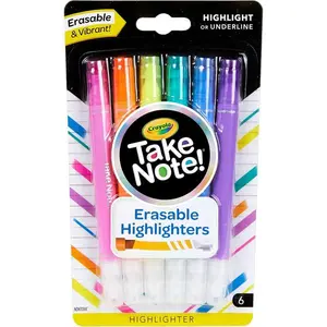 Take Note Erasable Highlighters 6ct Assorted No-Bleed Chisel Tip Marker Set for Organizing Coloring Gifts