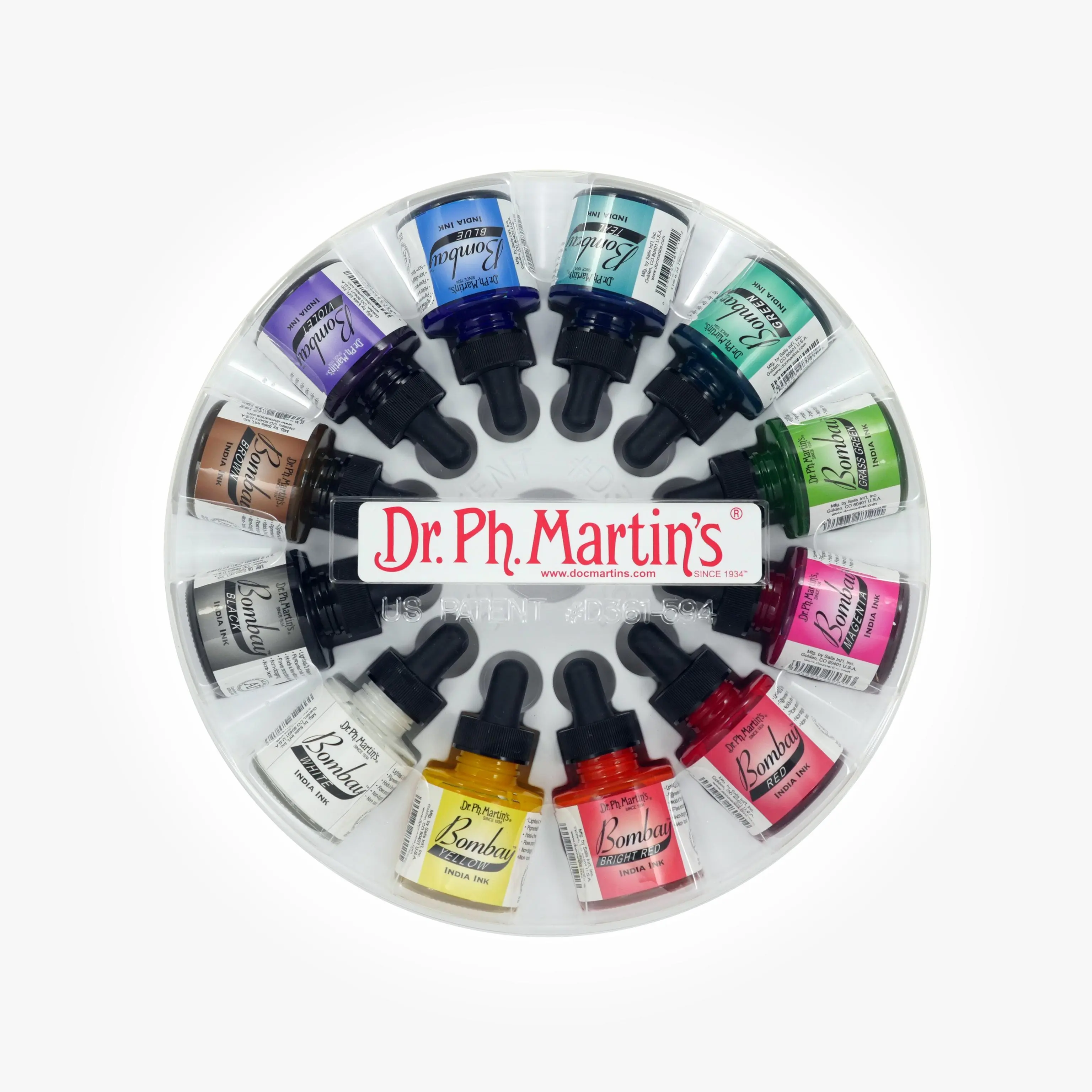 Dr. Ph. Martin's Bombay India Ink (Set 1) Ink Set, 1.0 US fl oz, 1 Set of 12 Bottles