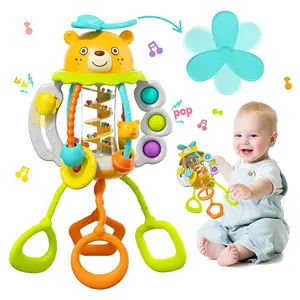 Montessori Toys for 1 Year Old Boys-Rattle Teething Baby Toys 0-6 & 6-12 Months, Silicone Pull String Sensory Toys for 1 Year Old Girl Gifts Christmas Stocking Stuffers