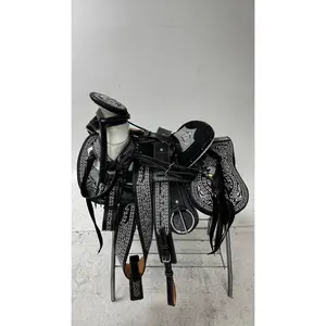 Charro Saddle – Black & Silver Bordada “Caballo Bravo” (15.5”)