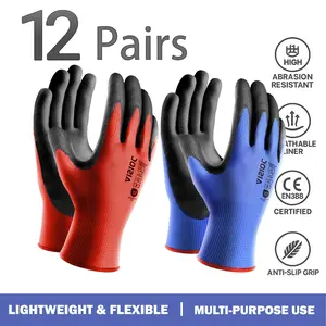 Men's PU Coated Seamless Outdoor Protective Work Gloves, Durable Anti-Slip, 12 Pairs, Ideal for Construction, Warehouse, Auto Repair