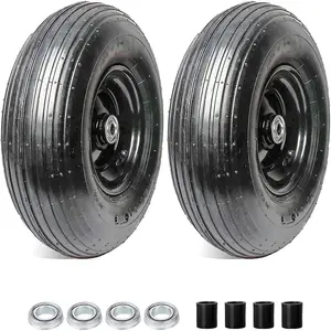 (2-Pack) 4.00-6" Tire and Wheel, 13" Pneumatic Tire and Rim for Wheelbarrow, 5/8" extra 3/4" Bearings and 1.75" Centered Hub, Fit for  Garden Carts Hand  (Extra Nylon Spacers)