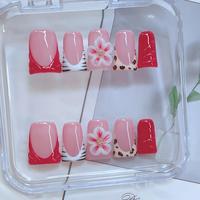 Red French Tip And Pink 3D Flower
