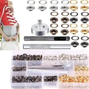 200Sets Mix 6mm 1/4inch Eyelets Metal Grommets with Washer Include 3pcs Install Tool Kit for Faux Leather Craft, Repair, Shoes, Bag, Clothing, Belt, Hat Accessories