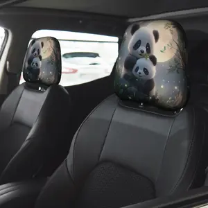 2pcs Pandas Under Moonlight Printed Car Headrest Covers Cushion Headrest Unisex Protective Covers, Car Interior Accessories, Ideal Gift, Vehicle Pillows