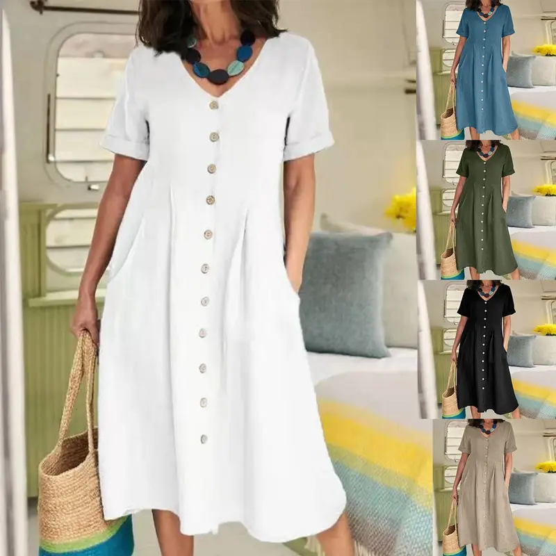 knee length dresses for ladies Blue Baggy Midi Dress