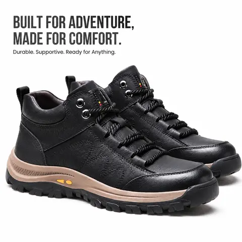 Men's Street-to-Outdoor Athletic Shoes, Lace-Up Ankle Sneakers with Padded Collar, Lightweight All-Seasons Comfort for Casual Walking Hiking, Black Brown