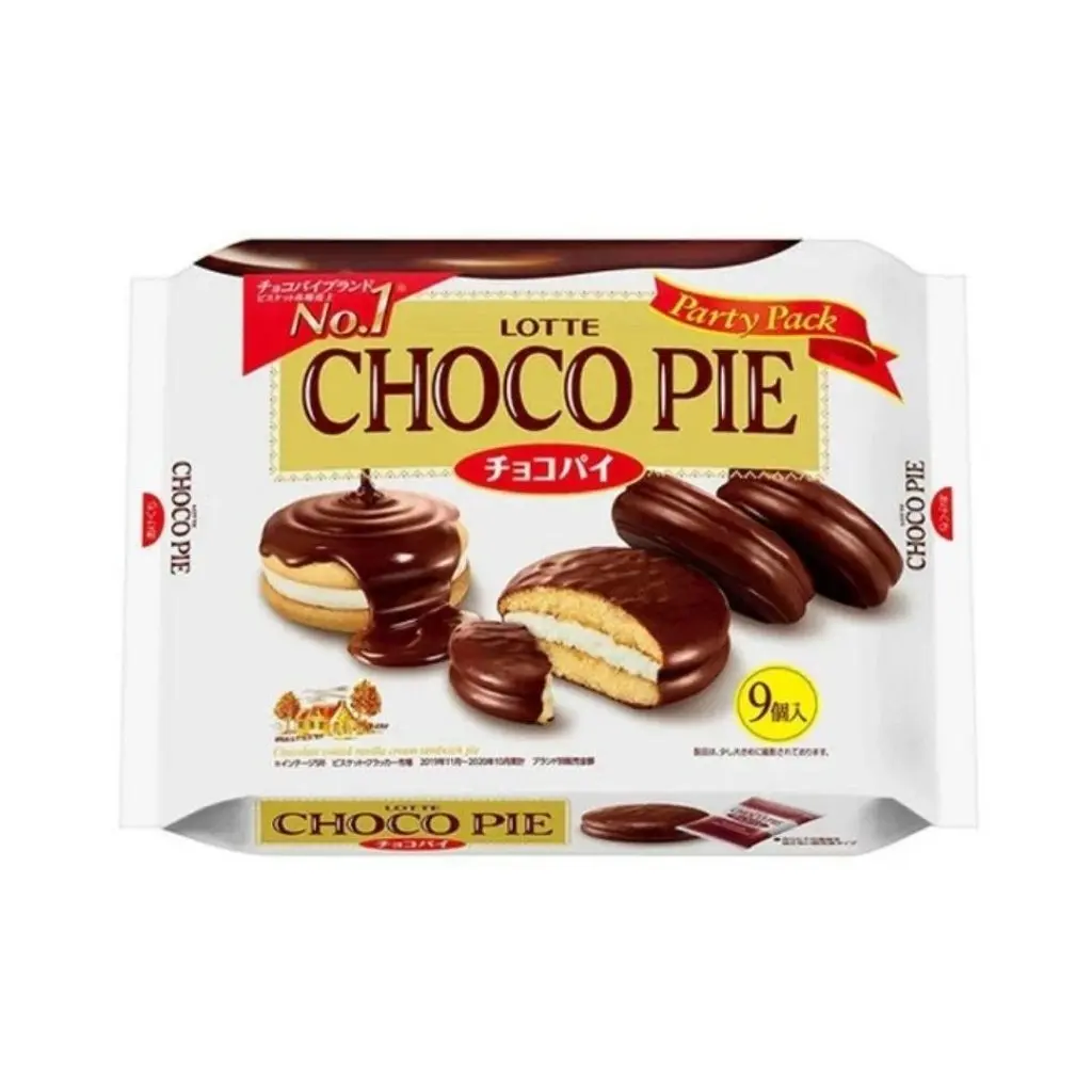 Lotte Choco Pie Ambient Snack Cake - 31g x 9 Party Pack, Chocolate-Flavored Sweet Dessert Treat