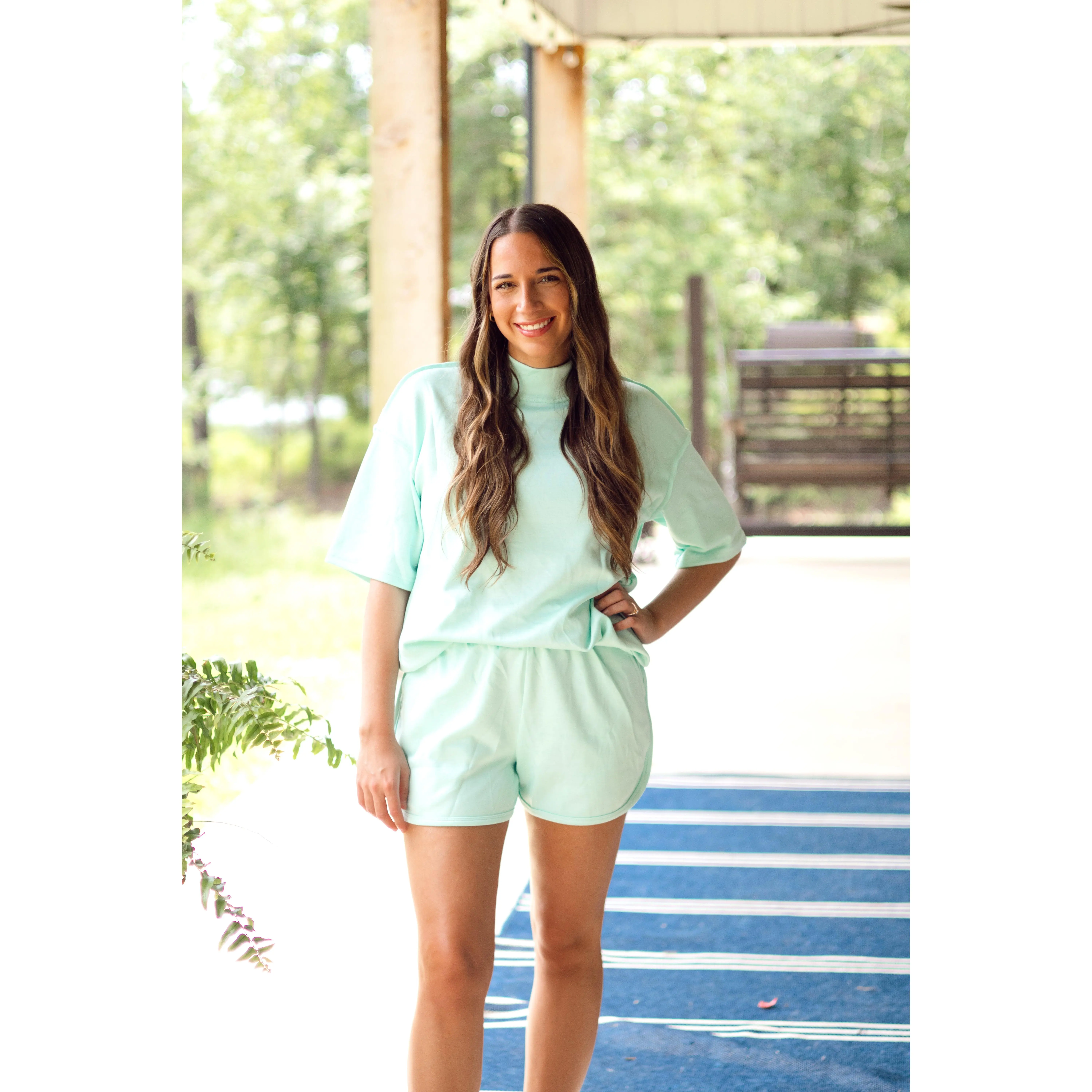 Women's Haven Mock Neck Top - Plain Green Long Sleeve Pullover, Soft Fabric, Loose-Fitting for Casual Wear, Relaxed Fit