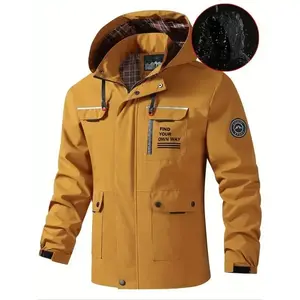 Men's Fall Hooded Jacket with Detachable Hat, Multi-Pocket Workwear Coat, Waterproof Wear-Resistant Outdoor Hiking Jacket, Waterproof Windproof Outerwear