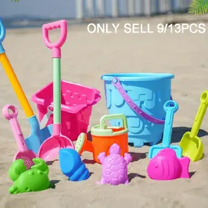 Beach Sandpit Toy Set, Includes Large Round Castle Bucket, Sandcastle Molds, Big Shovel, Random Colors, Perfect for Beach Travel