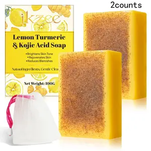 2 Box Set Ikzee Lemon Turmeric Kojic Acid Shea Bar Soap 100g Each, Natural Skin Brightening Soap for Radiant Complexion, Turmeric Bar Soap