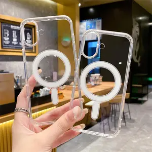Clear For Magsafe Magnetic Wireless Charging Case For Samsung Galaxy S24 S23 S22 Ultra Plus S23FE S24FE anti-drop high penetration Back plate hard acrylic  edge TPU soft cover samsung  s22  ultra iphone  case  with  magsafe samsung  s23  ultra