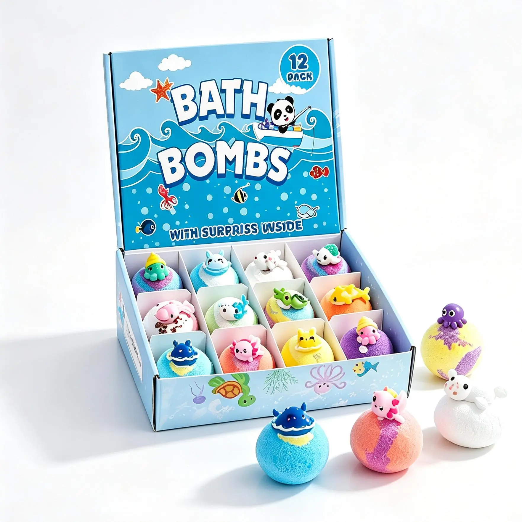 12PCS Kids Bath Bombs with Surprise Toys Inside, Fizzy Colorful Bath Bomb Set, Natural Kid-Friendly Ingredients, Moisturizing Formula for Soft & Smooth Skin